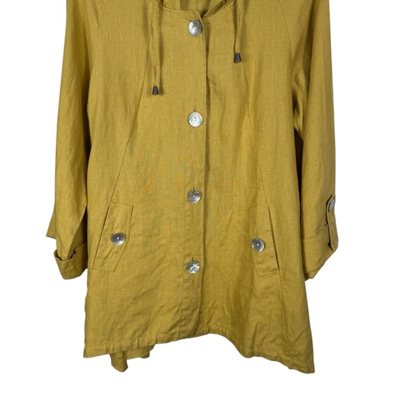 Sigrid Olsen 100% Linen Mustard Yellow Hooded Tunic Jacket, Size L - Picture 3 of 8